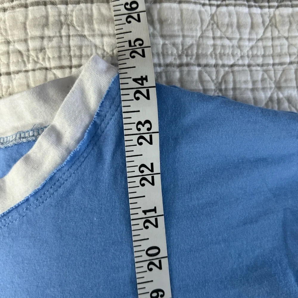 Oversized T-shirt Sky Blue White Trim Exposed Seams Throughout No Tags - Picture 6 of 6